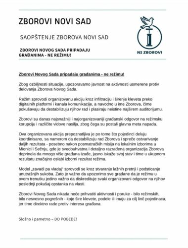 Saopštenje zborova 11.10.2025