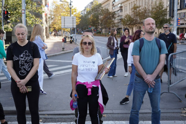 02, November, 2025, Belgrade - On November 2, 2025, at 11:52 a.m., Dijana Hrka went on a hunger strike in front of the Parliament of the Republic of Serbia, and this act is an expression of criticism of the regime of Aleksandar Vucic, which "has been hiding the truth about the murder of my son Stefan Hrka and the other fifteen victims for a year.". Dijana Hrka. Photo: Antonio Ahel/ATAImages 

02, novembar 2025, Beograd - Dijana Hrka je 02. novembra 2025. godine u 11.52 casova, stupila u strajk gladju ispred zgrade Skupstine Republike Srbije, a ovaj cin je izraz kritike rezima Aleksandra Vucica koji "vec godinu dana krije istinu o ubistvu mog sina Stefana Hrke i ostalih petnaest zrtava.". Photo: Antonio Ahel/ATAImages